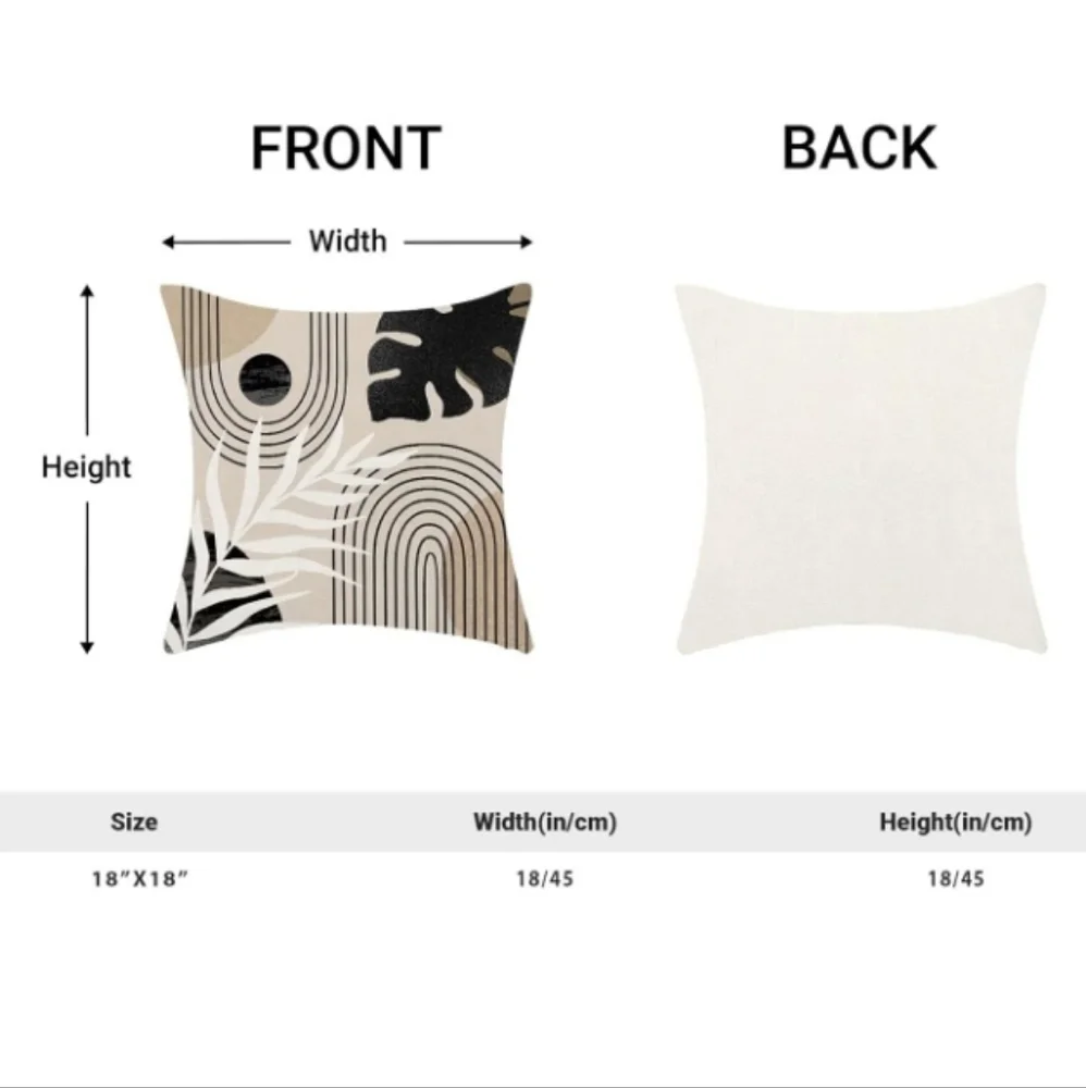 Boho Pillow Covers 18x18‎ Set of 2 Mid Century Black Beige Tropical Leaf